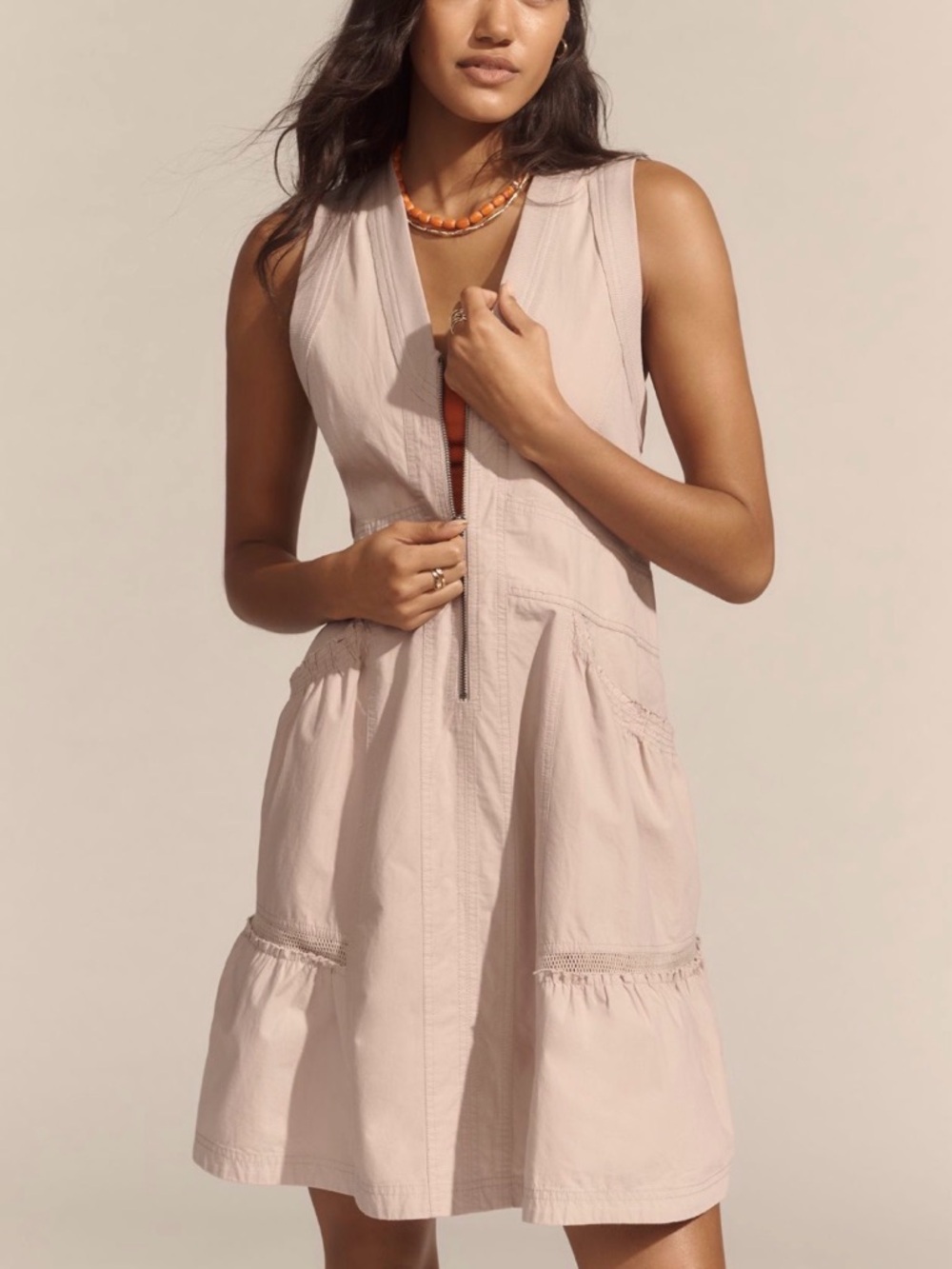 Anthropologie Daily Practice Trek Utility Mini Dress Muted Rose Size Medium New
